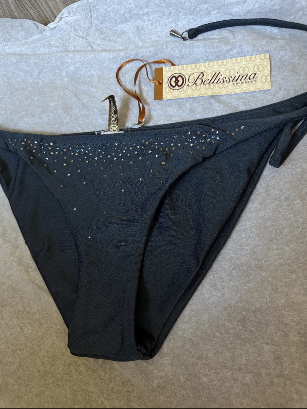 Dark Grey Rhinestone Brazilian Bikini Bottoms - Picture 2 of 6